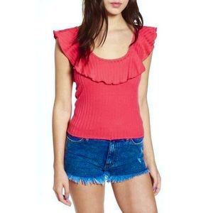 BP. Chateaux Pink Ruffle Neckline Ribbed Knit Top